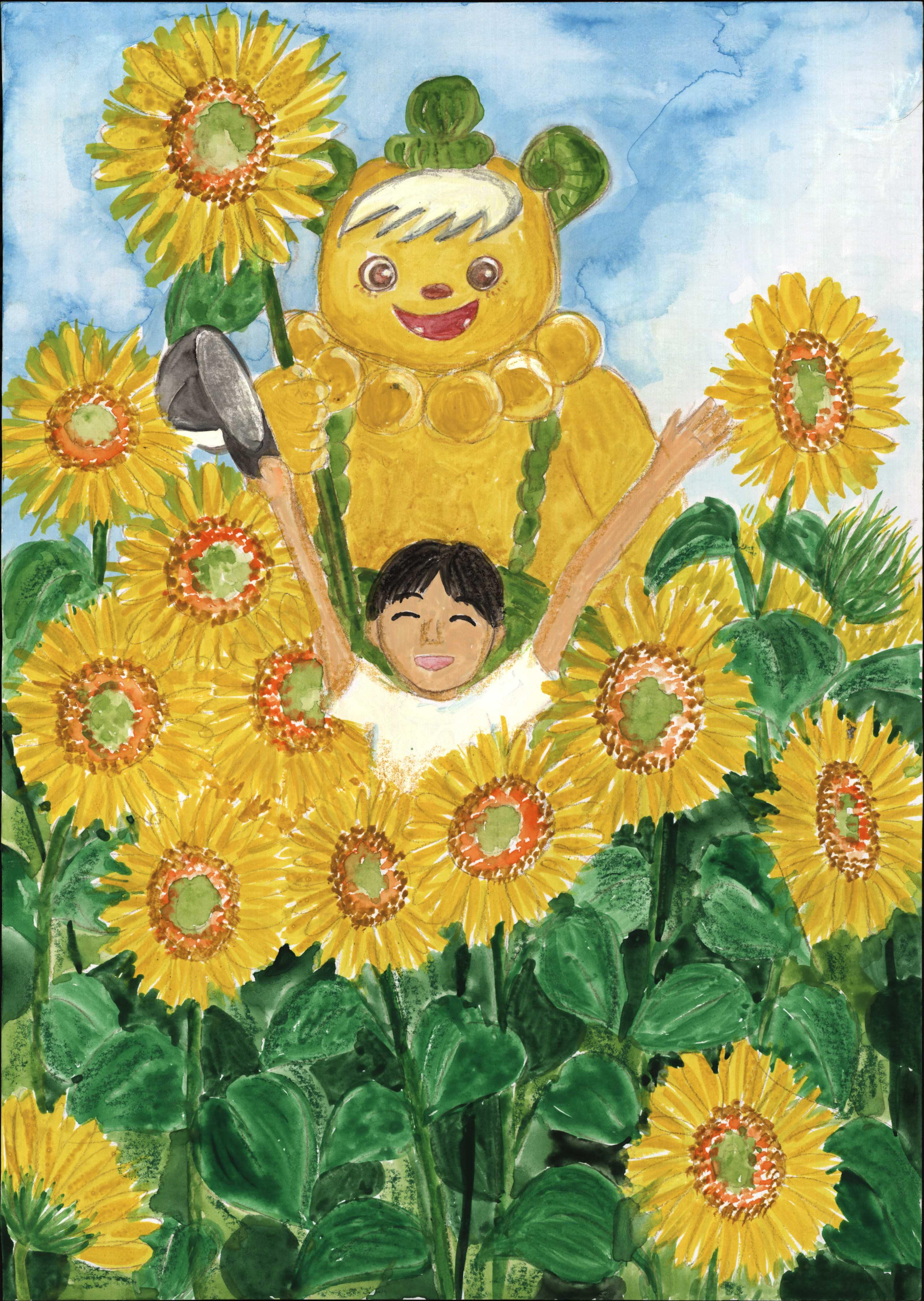 ひまわり畑で　かくれんぼ