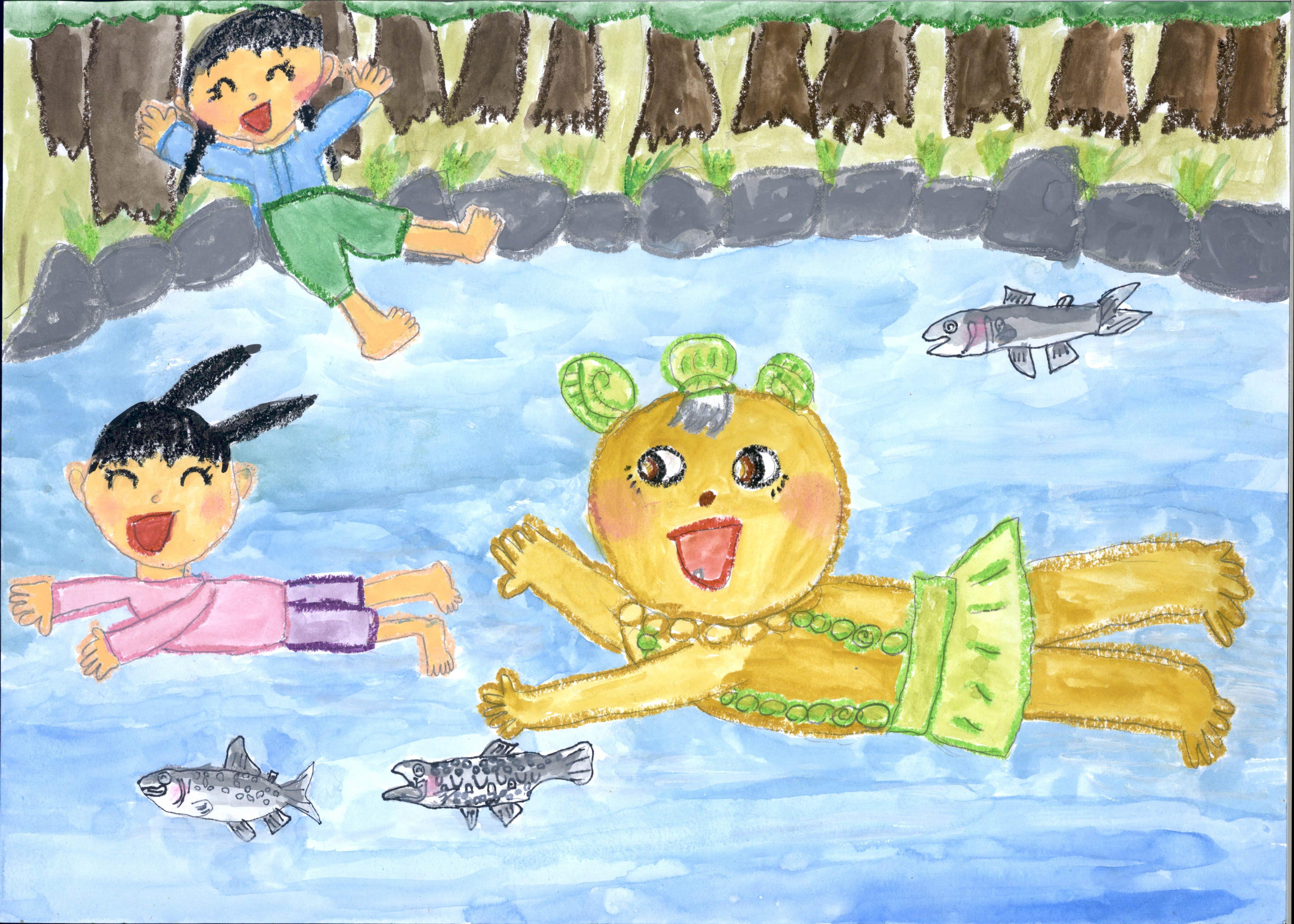 森の川で　泳いだよ