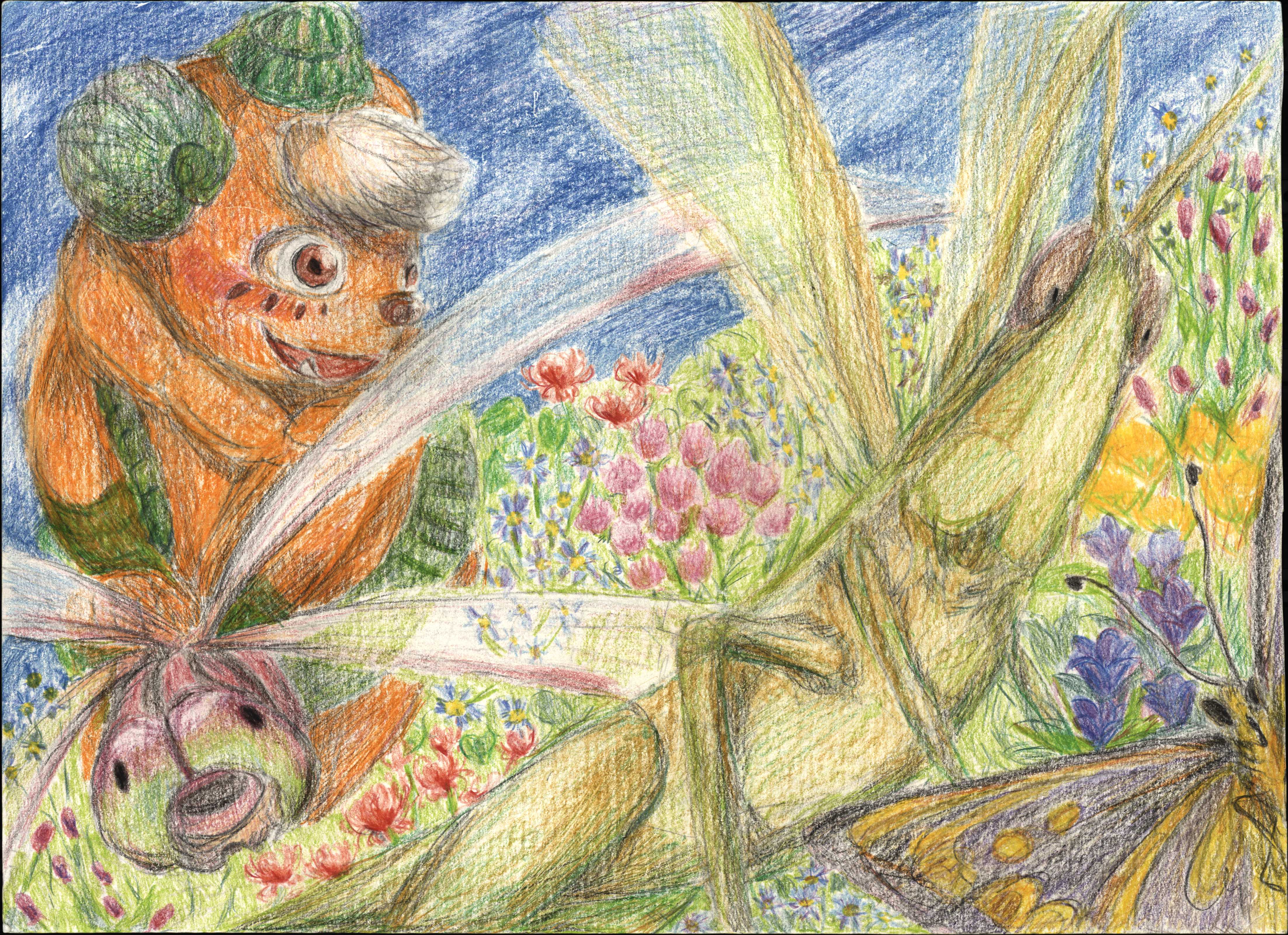 秋の花と秋の空。ボノロンは虫たちと仲良し！